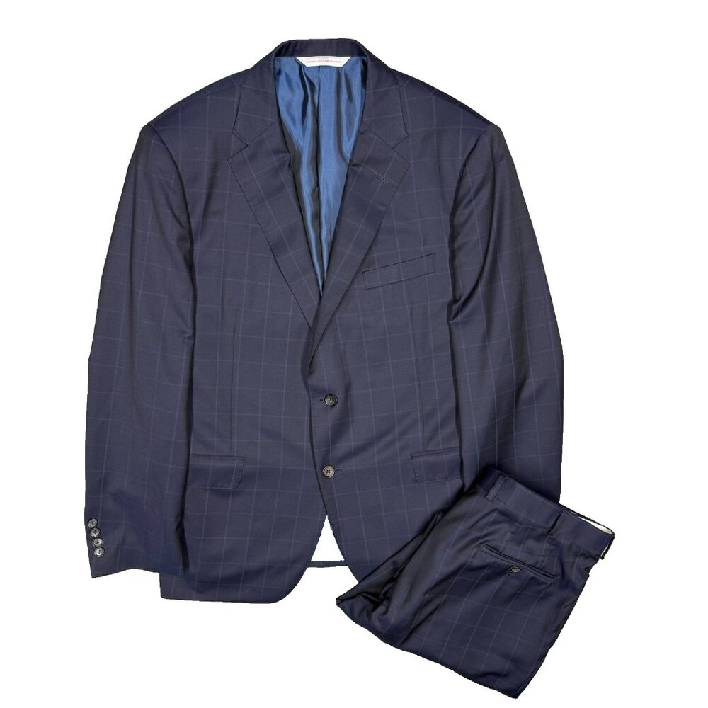 Samuelsohn Suit 130s Wool Windowpane Blue Canada 44R 36x31
